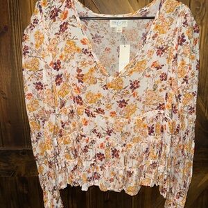 JNY Floral Peplum Blouse - Multicolor
